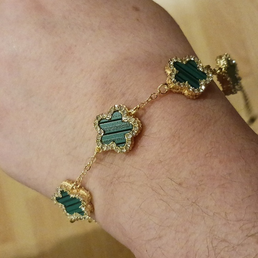 Gold Plated Diamond Flower Clover Bracelet